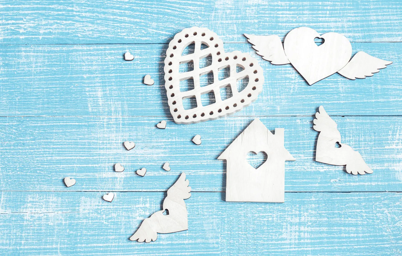 Photo wallpaper love, holiday, heart, Board, hearts, wooden, house, white