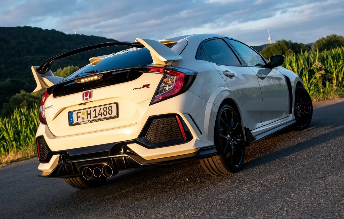 Photo wallpaper white, Honda, ass, feed, hatchback, the five-door, 2019, Civic Type R