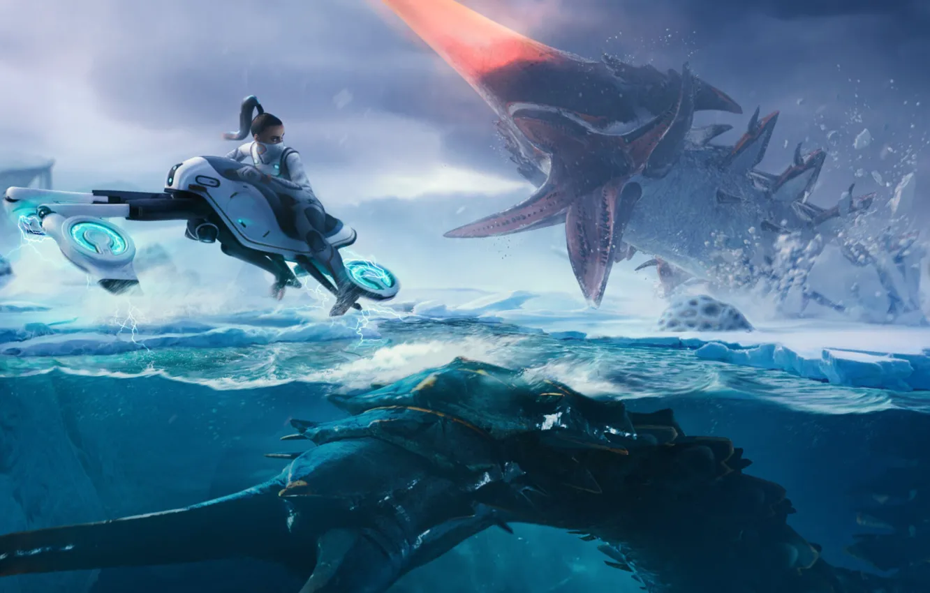 Photo wallpaper the ocean, girls, games, the worm, games art, Subnautica Below Zero