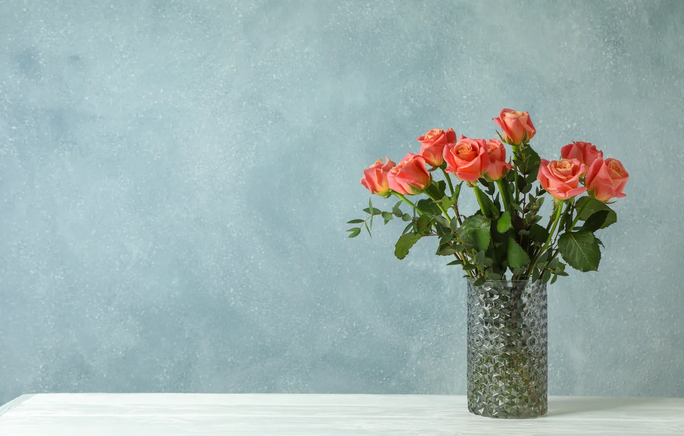 Photo wallpaper roses, vase, beautiful, Atlascompany