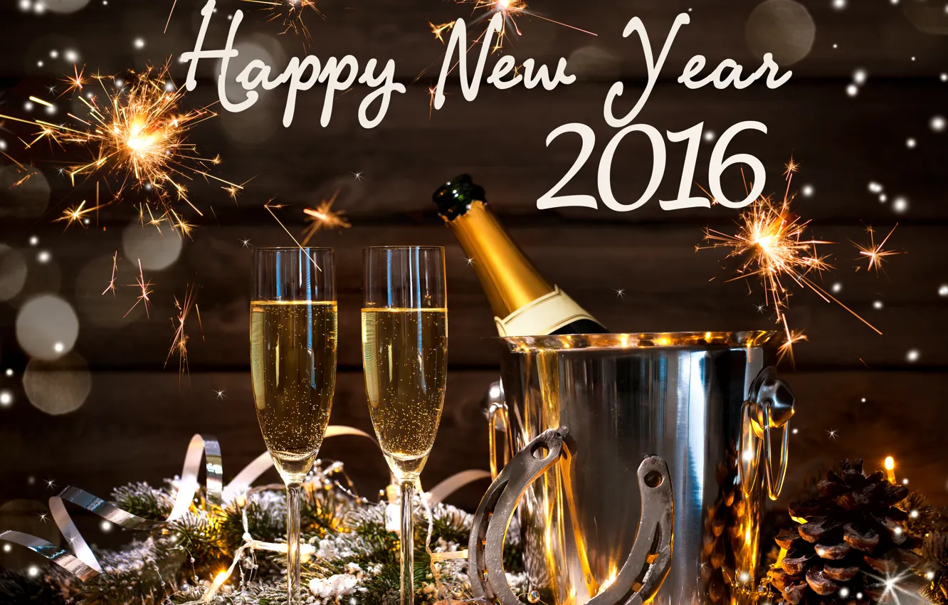 Photo wallpaper bottle, New Year, glasses, golden, champagne, New Year, Happy, champagne