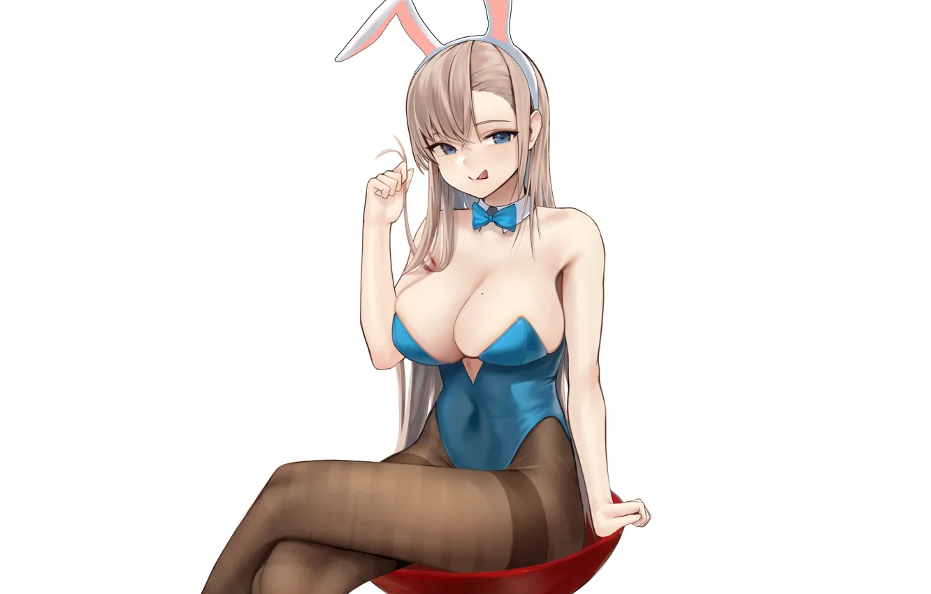 Photo wallpaper girl, sexy, cleavage, long hair, legs, boobs, anime, blue eyes