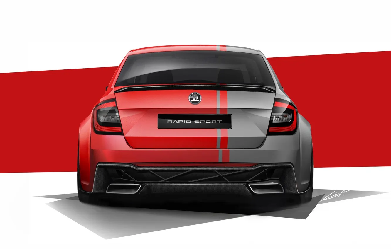 Photo wallpaper machine, auto, red, figure, art, Skoda Rapid Sport