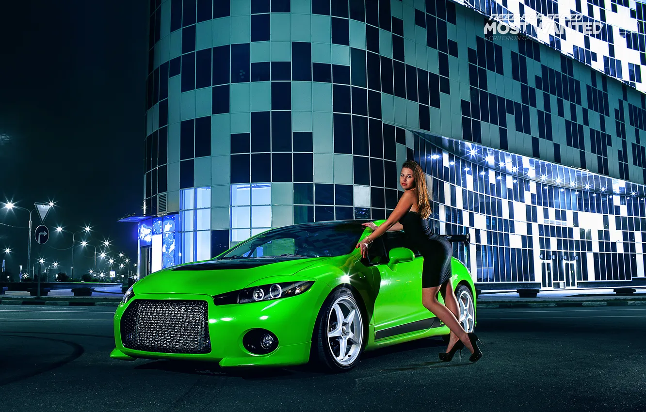 Photo wallpaper green, tuning, Mitsubishi, nfs, most wanted, Eclips, Smotra