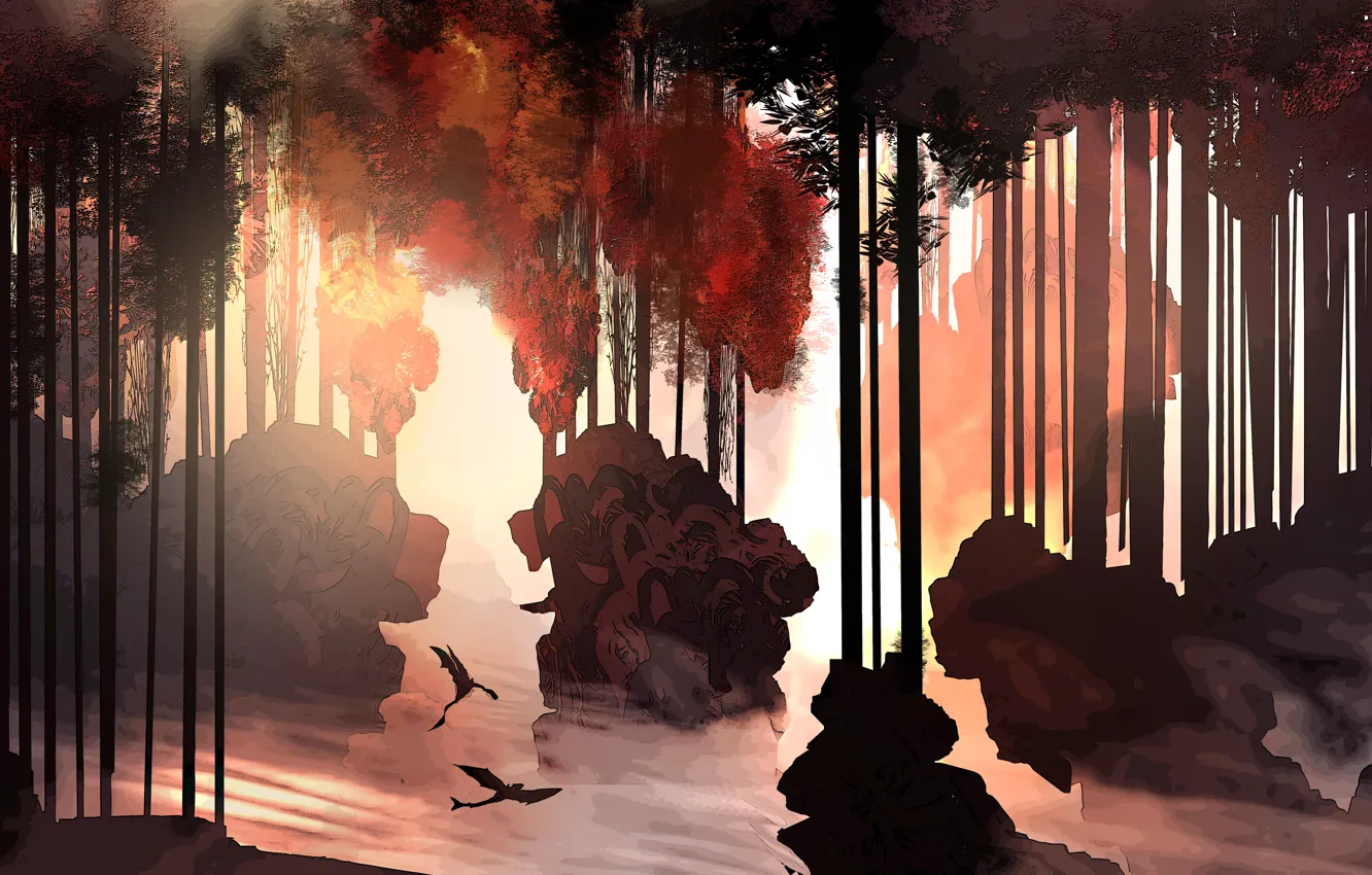 Photo wallpaper forest, landscape, figure, art, landscapes, digital art, TacoSauceNinja, by TacoSauceNinja