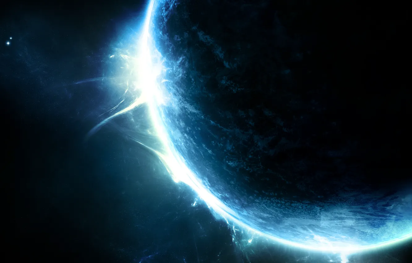 Photo wallpaper dark, blue, planet, glitter, sci fi