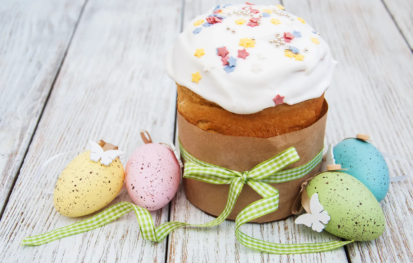 Photo wallpaper eggs, colorful, Easter, cake, cake, wood, spring, Easter