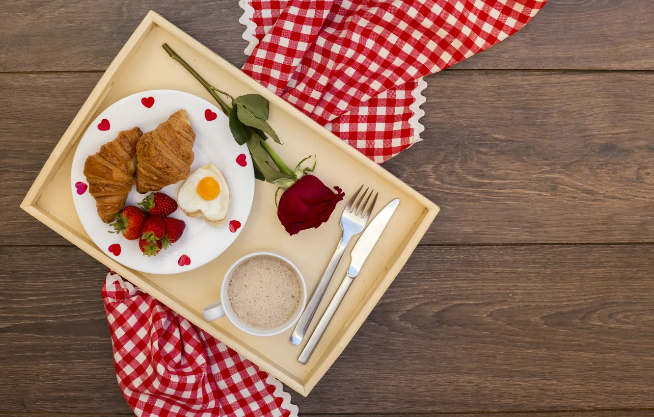 Photo wallpaper love, roses, Breakfast, hearts, love, romantic, hearts, coffee cup