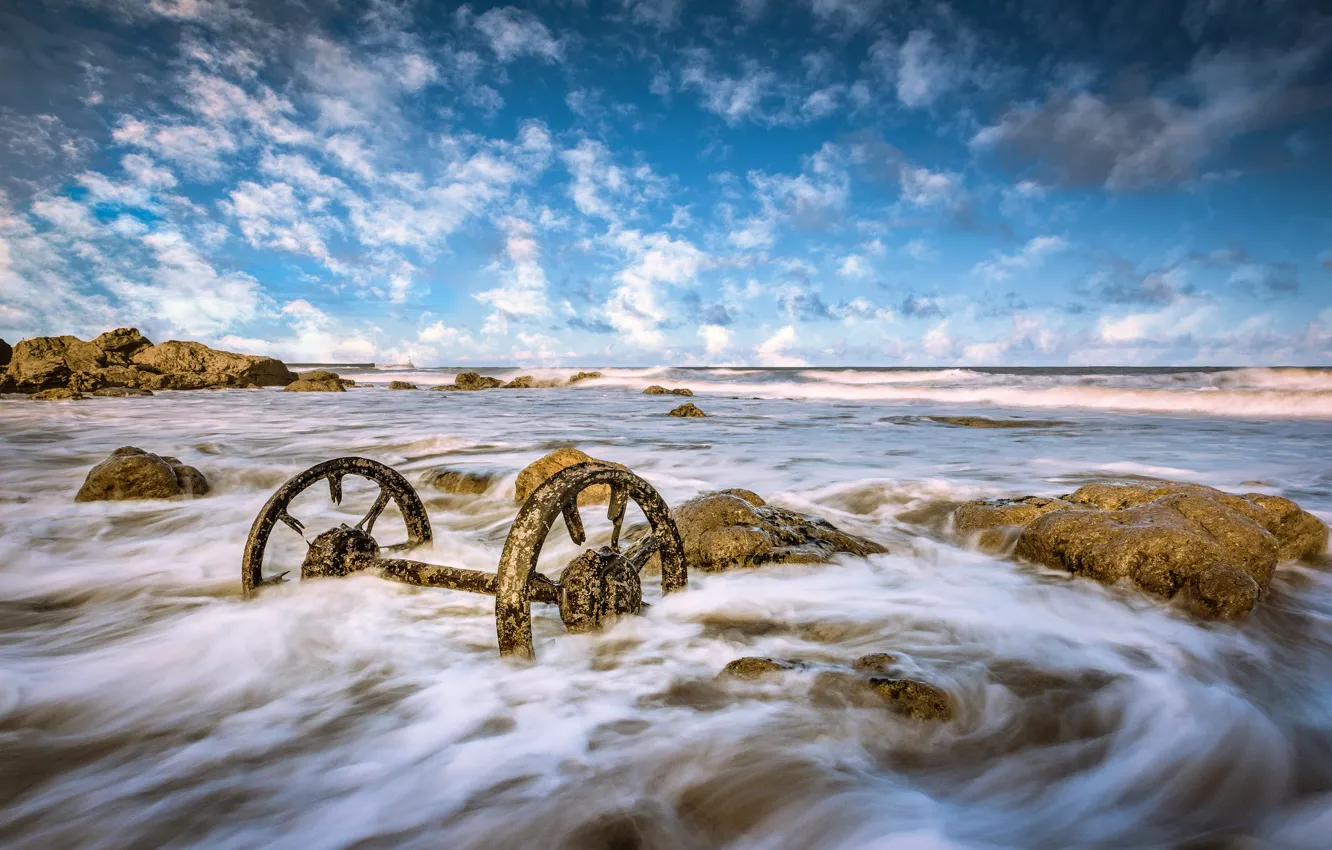 Photo wallpaper sea, shore, wheel