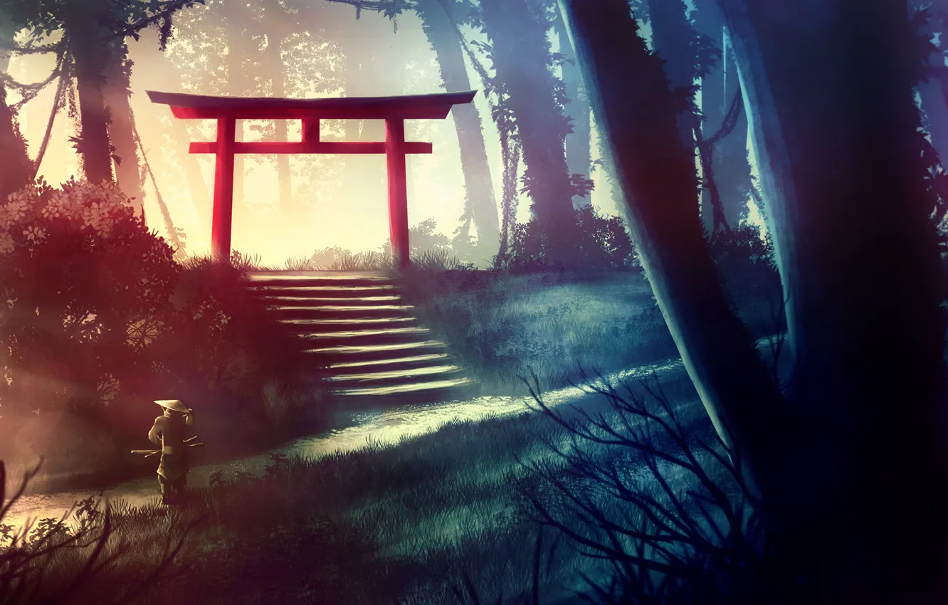 Photo wallpaper Japan, Forest, Japan, Jungle, Samurai, Arch, Samurai, Japanese