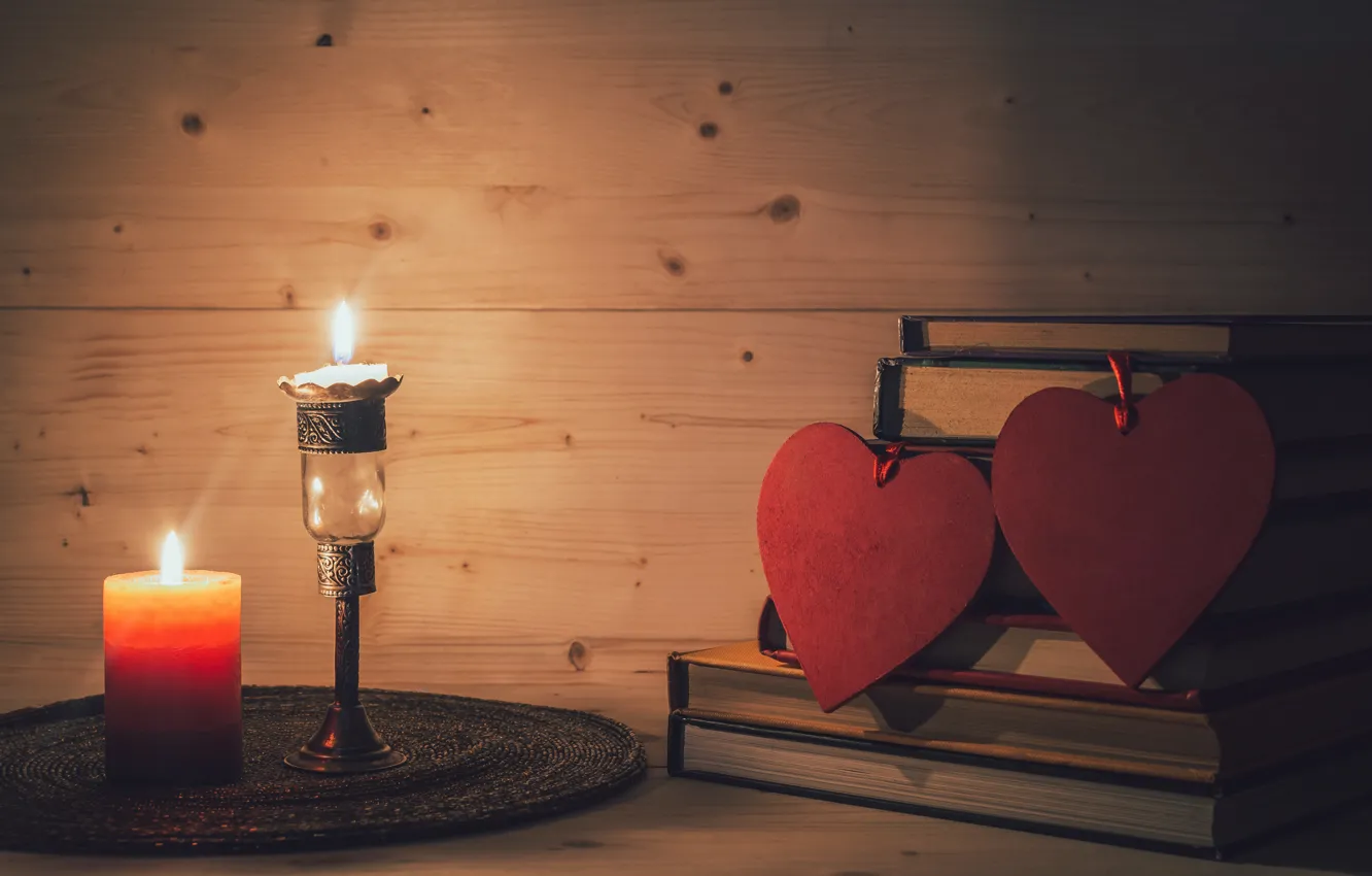 Photo wallpaper love, heart, candles, love, heart, romantic, Valentine's Day