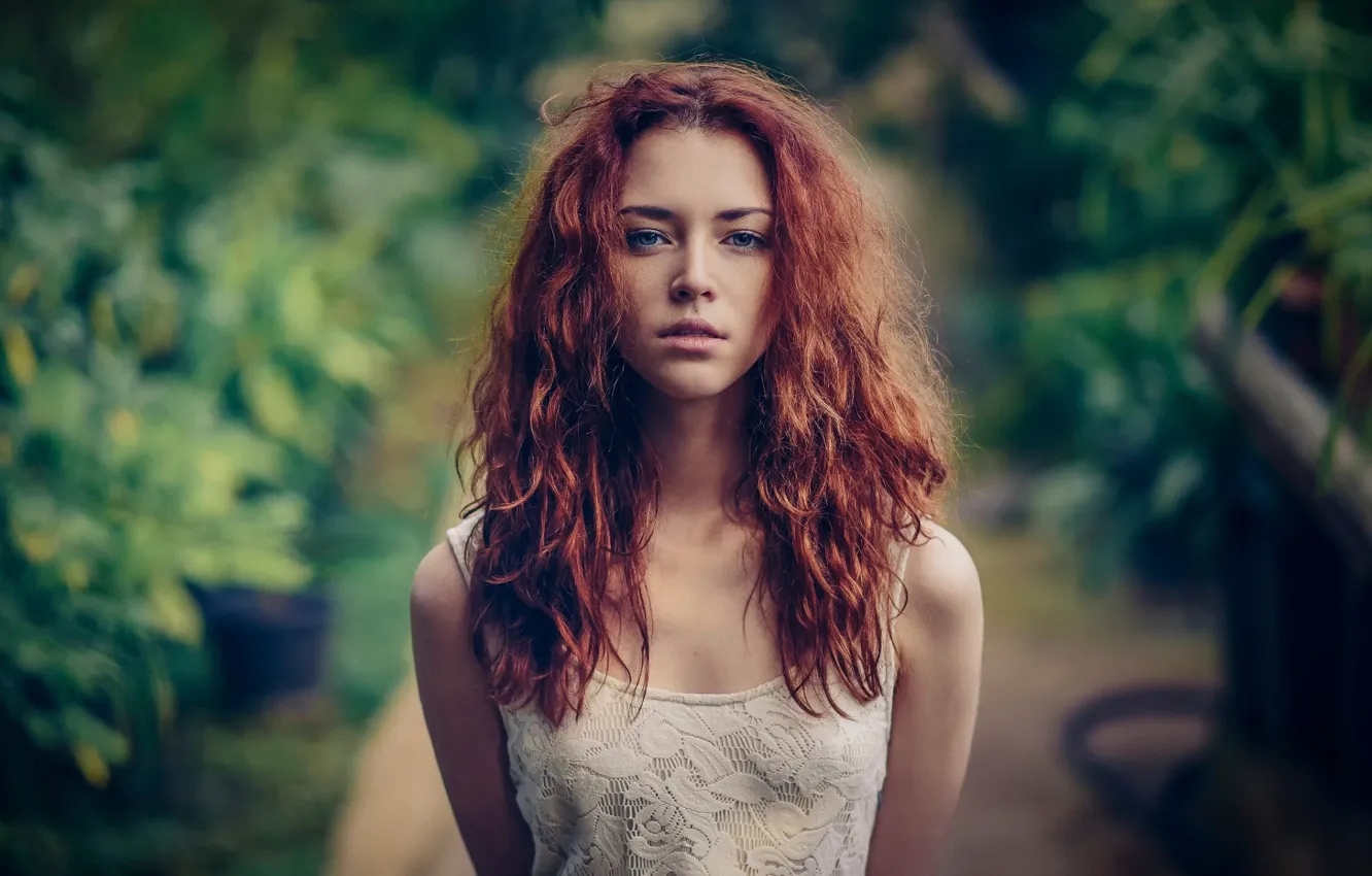 Photo wallpaper long hair, blue eyes, women, face, redhead, tank top, Anna Zabolotskaya