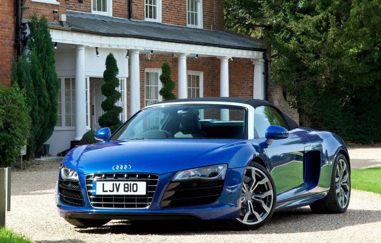 Photo wallpaper machine, blue, Audi, Audi, Spyder, spider, V10, UK-spec
