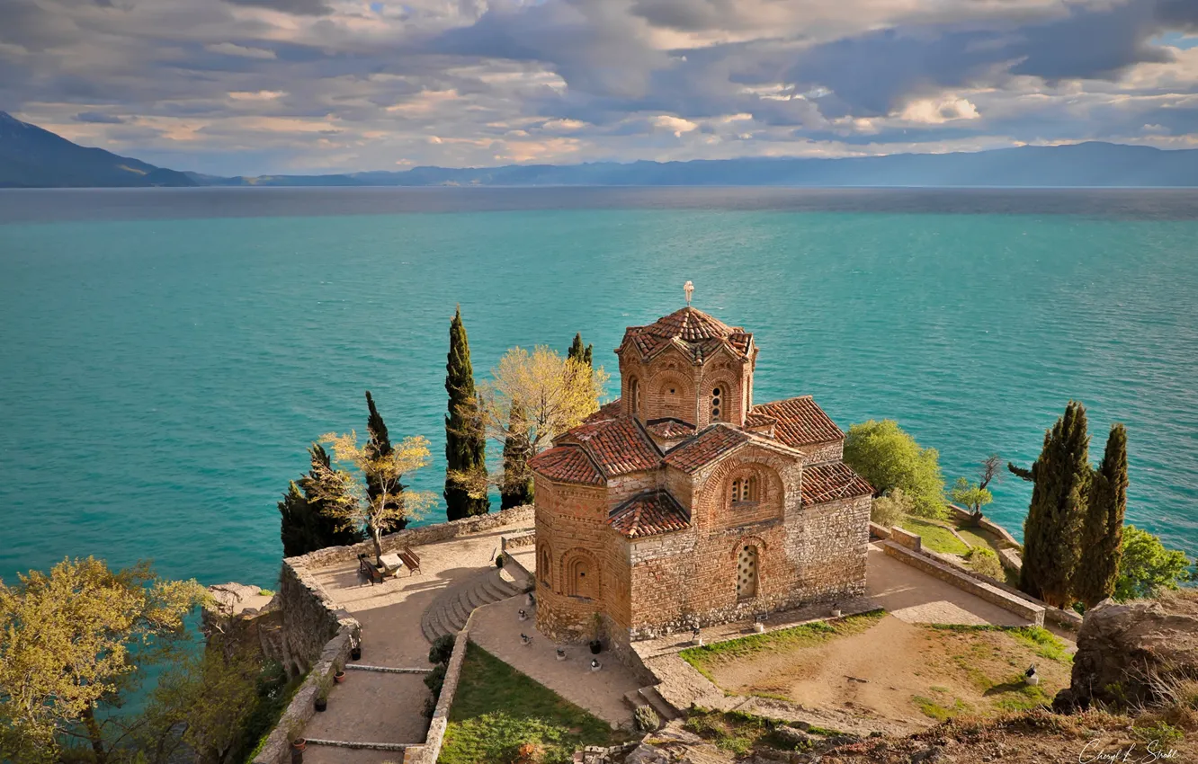 Photo wallpaper lake, Church, Ohrid, Lake Ohrid, Church of Saint John at Kaneo, Ohrid, Lake Ohrid, The …
