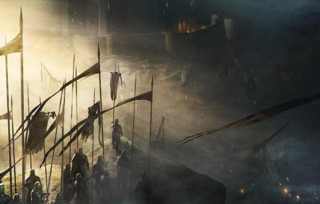 Photo wallpaper soldier, flag, battle, castle, digital art, medieval, Crusaders