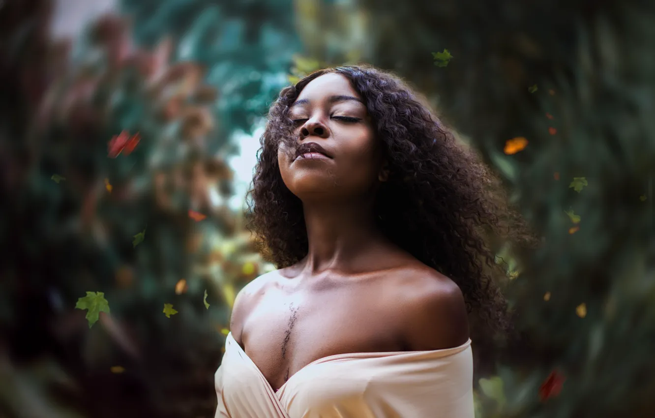 Photo wallpaper girl, women, leaf, portrait, Relaxed, Diana Simumpande