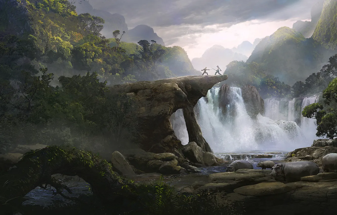 Photo wallpaper Waterfall, Solomon Kane, Guillem H. Pongiluppi, Duel in the Jungle