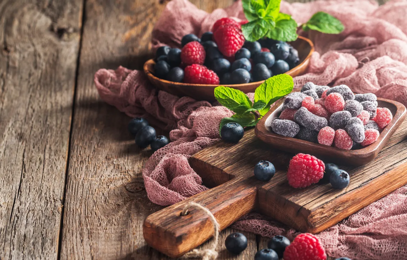 Photo wallpaper berries, raspberry, blueberries, marmalade