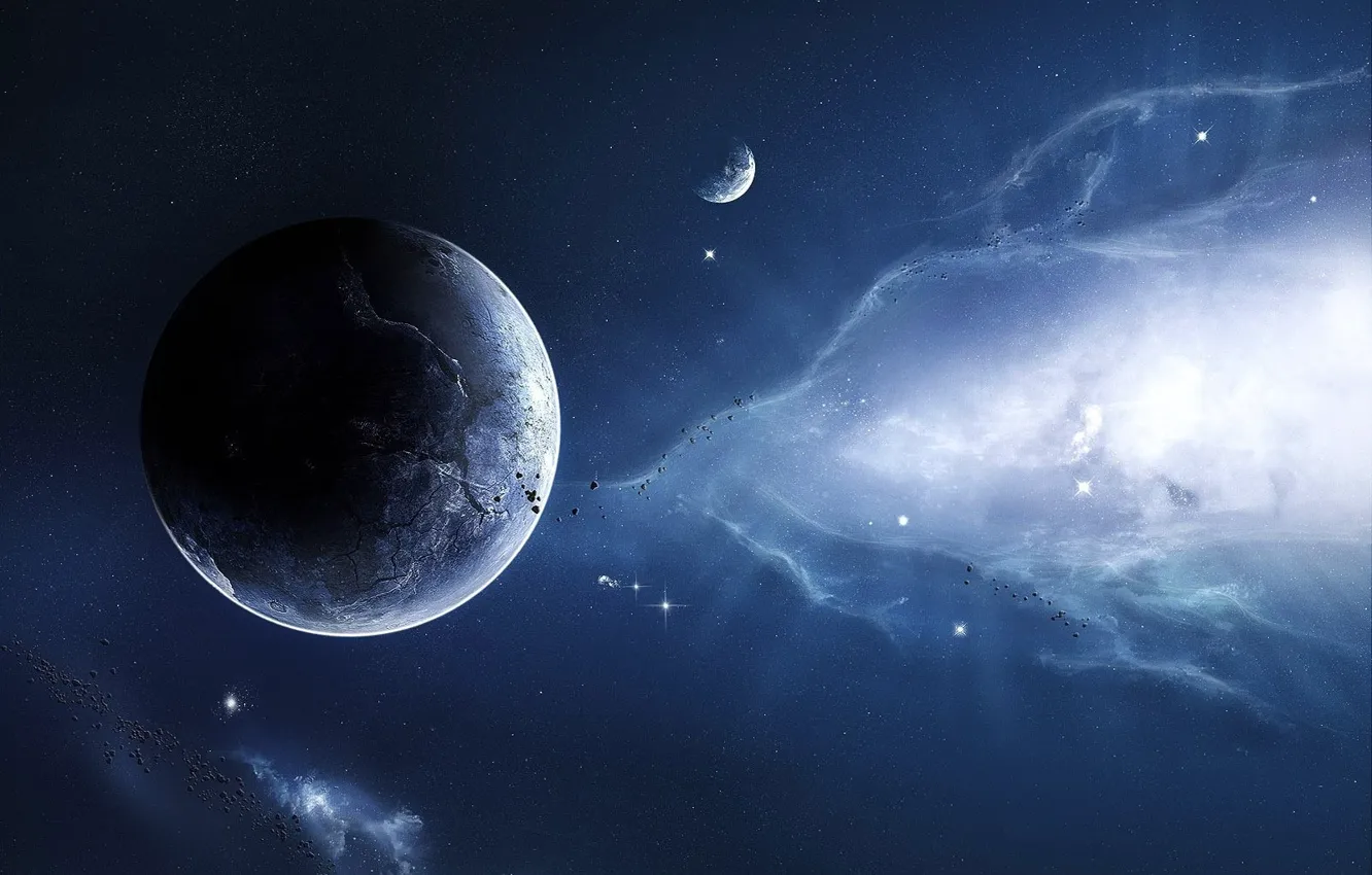 Photo wallpaper the sky, space, stars, fiction, planet, meteorites