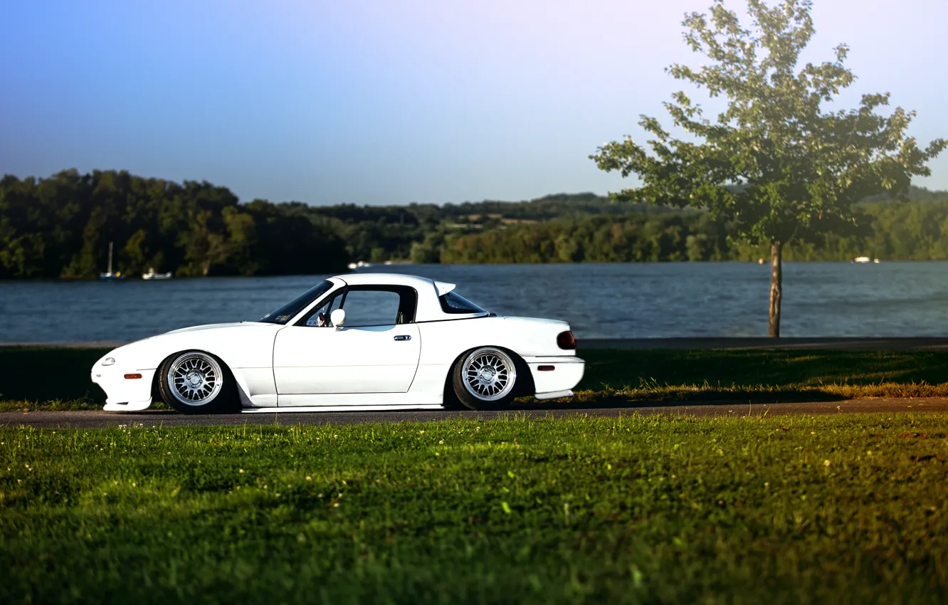 Photo wallpaper Mazda, white, low, miata