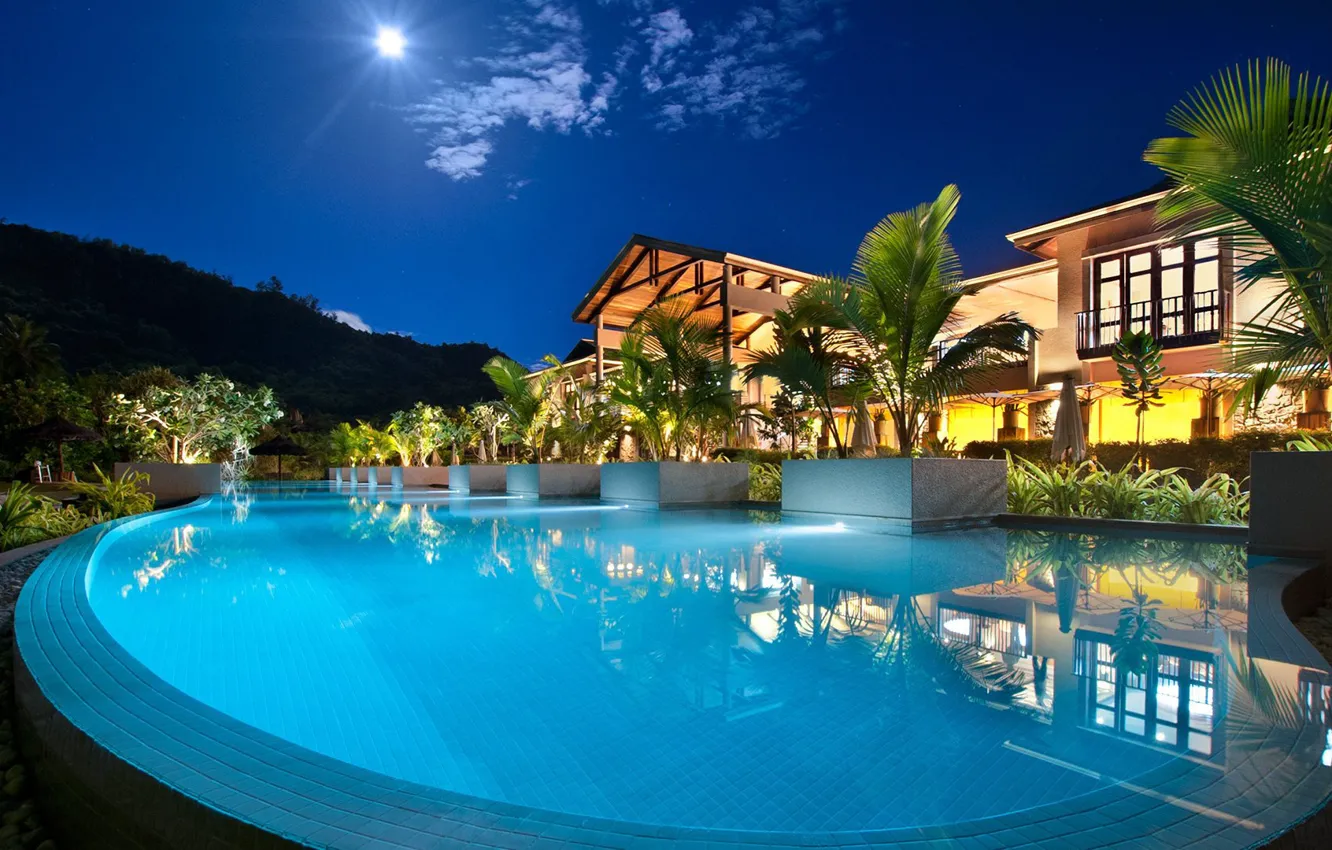 Photo wallpaper Villa, the evening, pool, resort, Seychelles, Resort, Petit Anse