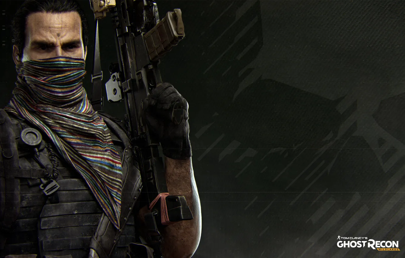 Photo wallpaper gun, Ghost, soldier, weapon, man, rifle, Tom Clancy's, bulletproof vest