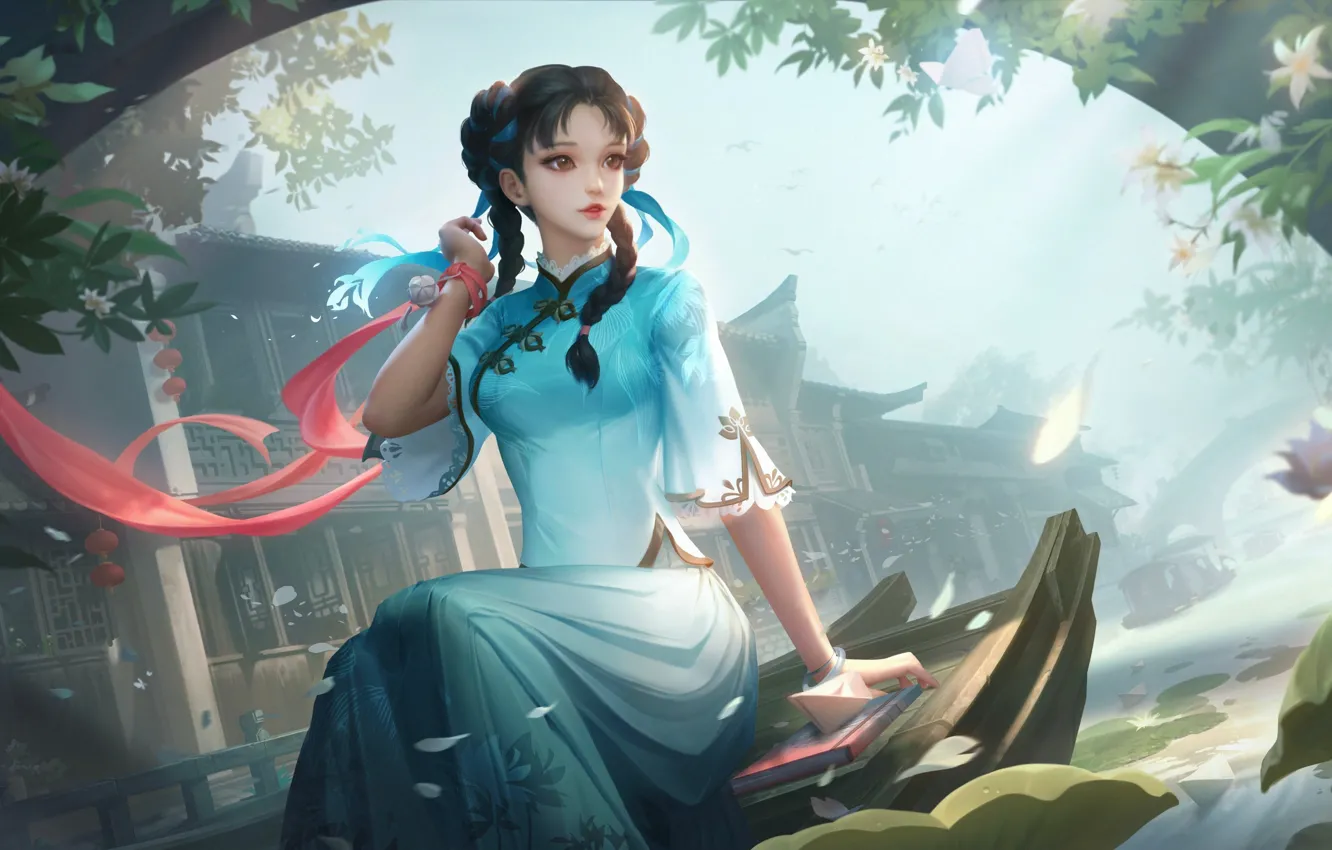 Photo wallpaper the sky, girl, boat, Honor of Kings, Xi Shi