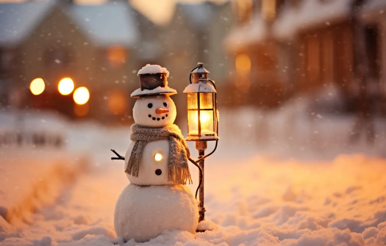 Photo wallpaper winter, snow, new year, Christmas, snowman, Christmas, winter, cute