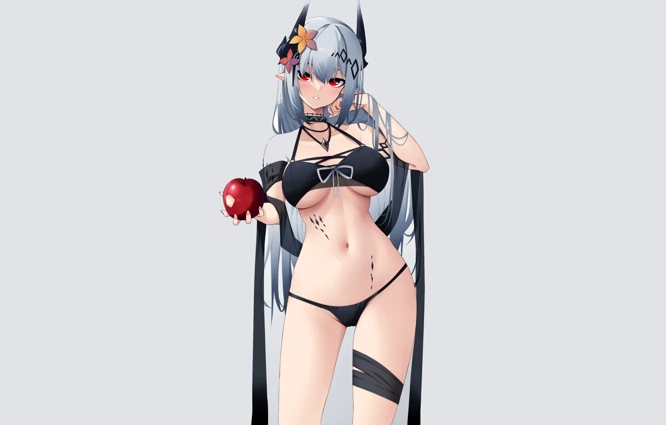 Photo wallpaper girl, hot, sexy, bra, panties, horns, boobs, anime