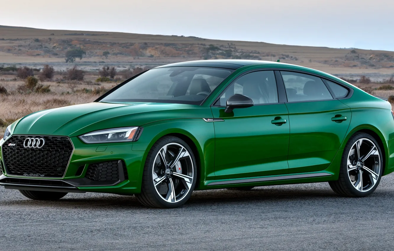 Photo wallpaper road, machine, green, Audi, green, Sports car, drives, side