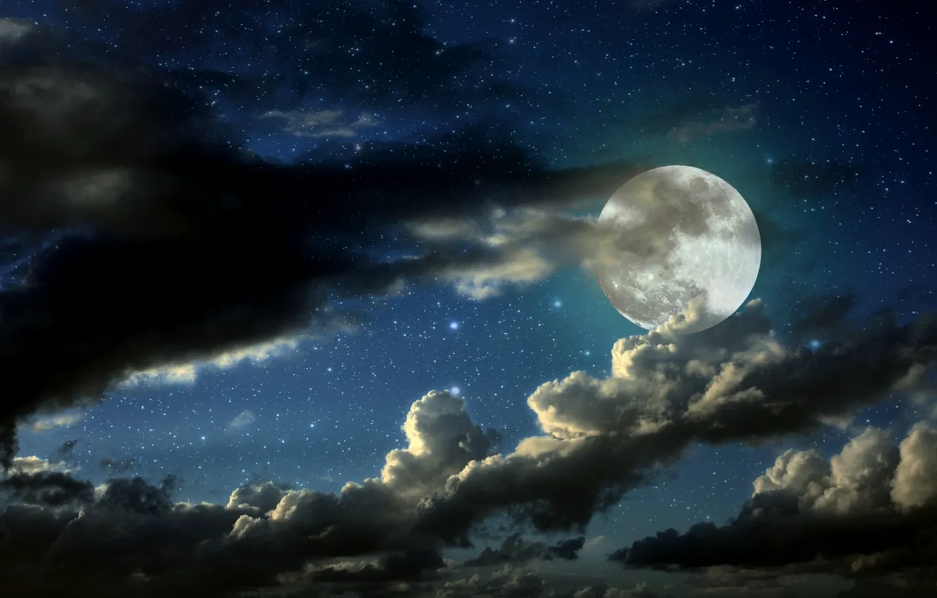 Photo wallpaper night, full moon, Clouded moon