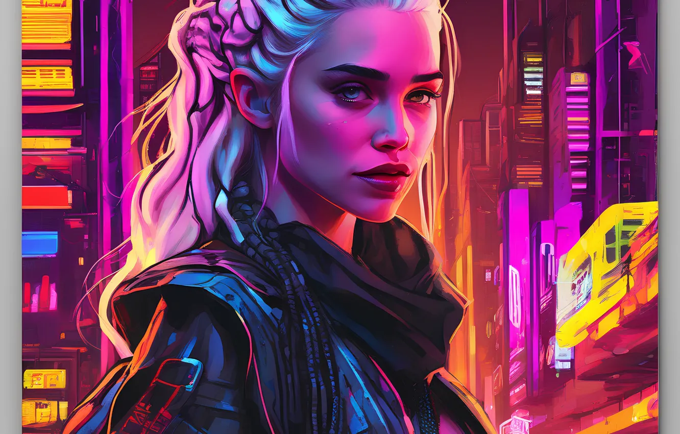 Photo wallpaper Neon, Daenerys, Cyberpunk