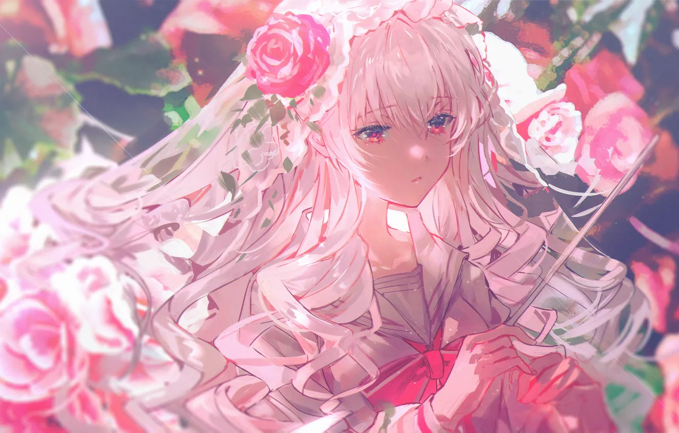 Photo wallpaper girl, roses, magic wand, Hikari, Arcaea