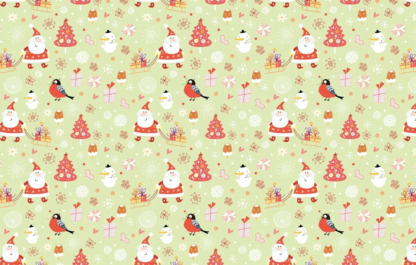 Photo wallpaper winter, holiday, New year, sleigh, Santa Claus, bullfinch