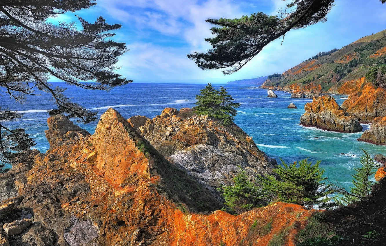 Photo wallpaper sea, landscape, rocks