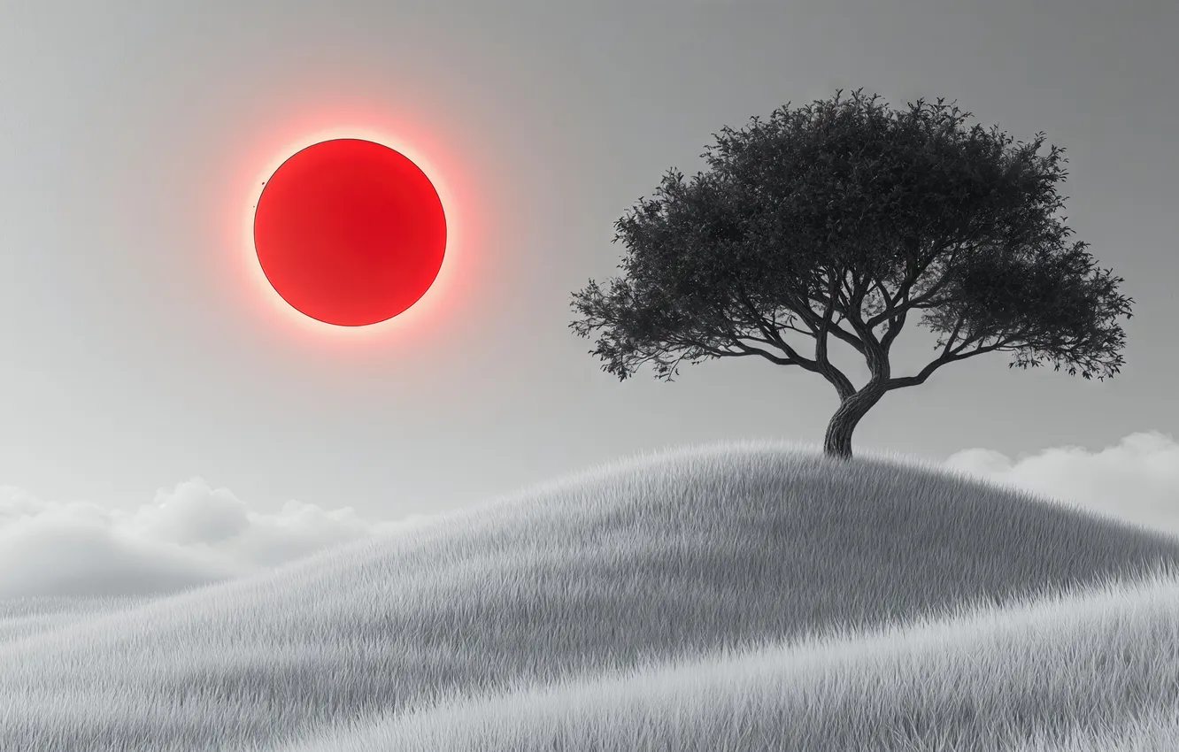 Photo wallpaper tree, hill, landscape