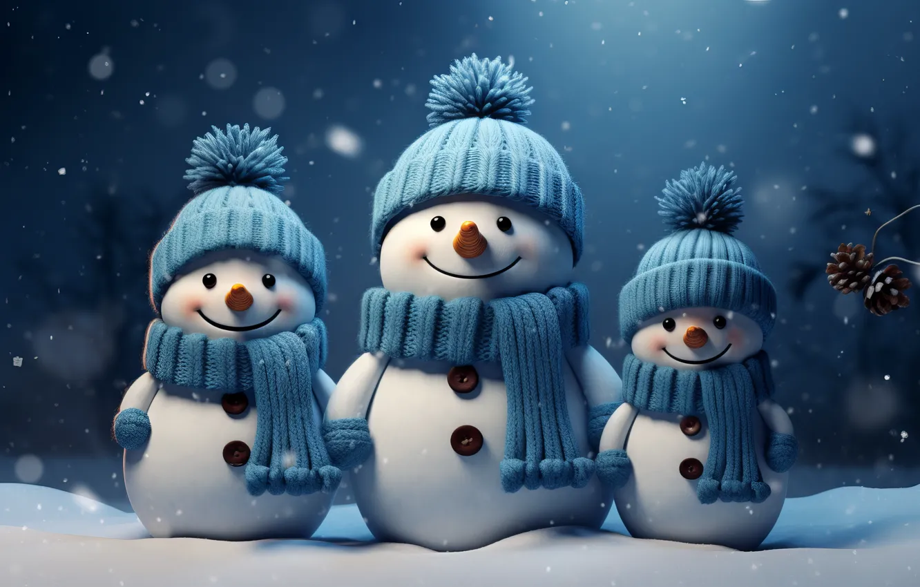 Photo wallpaper winter, snow, New Year, Christmas, snowman, happy, Christmas, night