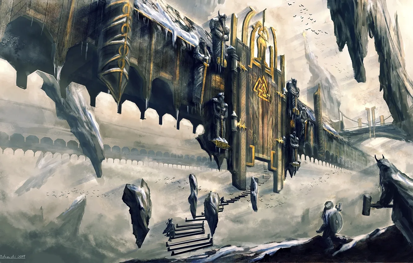 Photo wallpaper the city, stones, rocks, people, height, art, ladder, steps