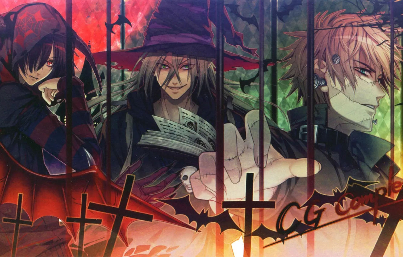 Photo wallpaper skull, cross, hands, the demon, Halloween, Frankenstein, bats, the sorcerer