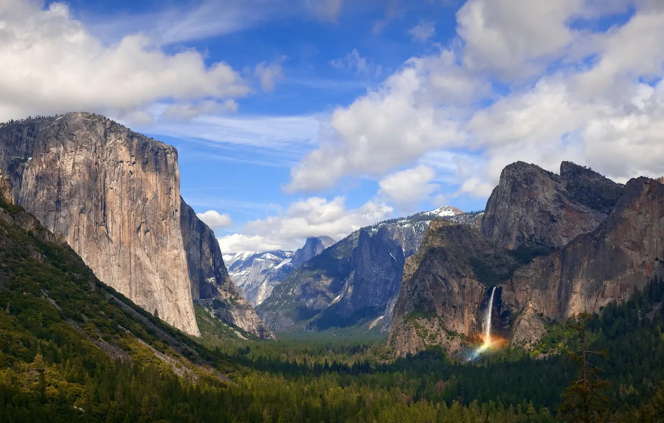 Photo wallpaper the sky, landscape, mountains, waterfall