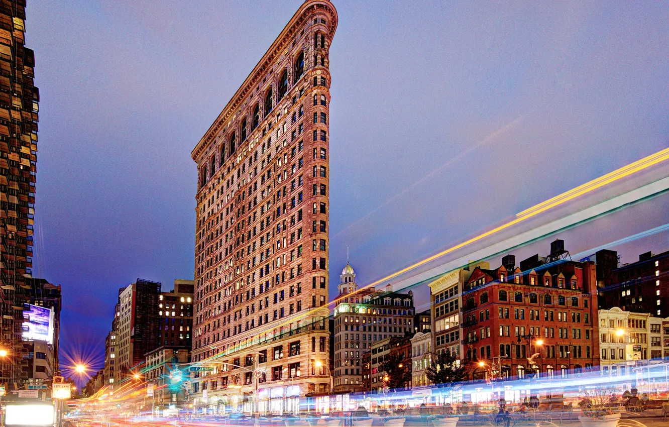 Photo wallpaper night, lights, home, New York, USA, iron