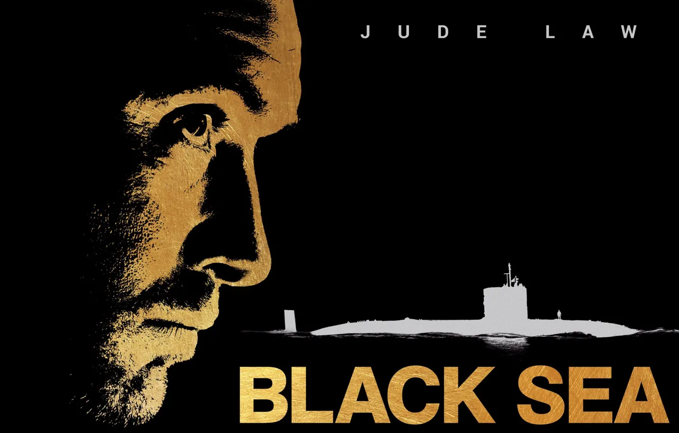 Photo wallpaper face, silhouette, submarine, profile, black background, poster, Jude Law, submarine