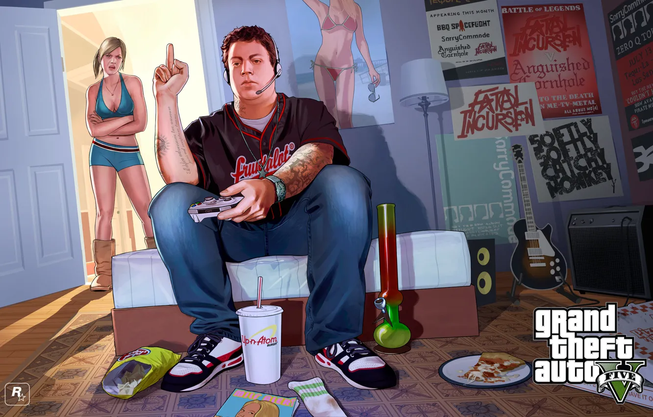 Photo wallpaper room, boy, girl, poster, gta, Grand Theft Auto V, Rockstar Games, Jimmy