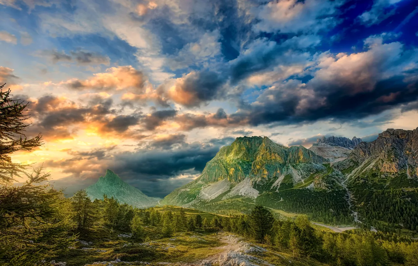 Photo wallpaper clouds, Alps, Italy, The Dolomites