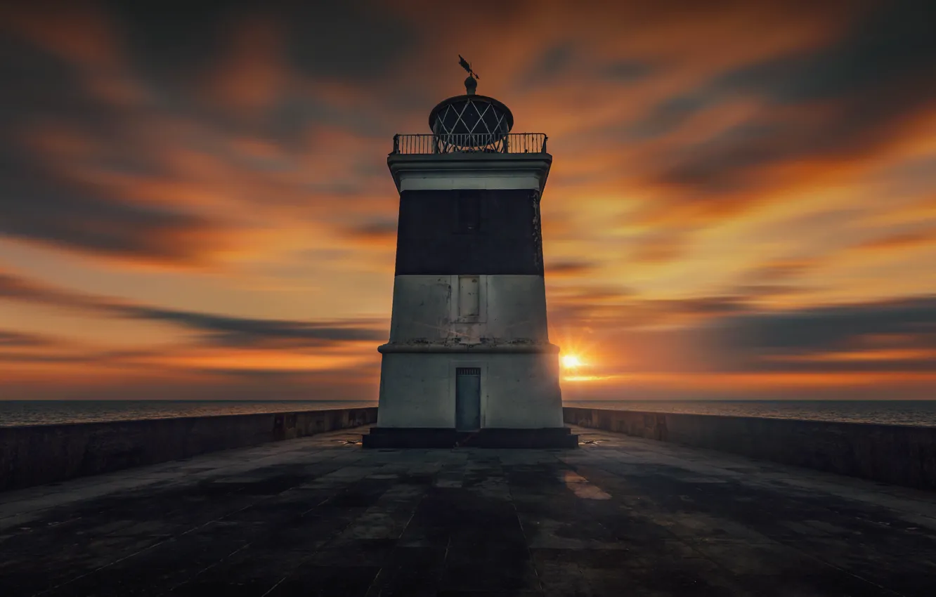 Photo wallpaper sea, the sky, sunset, lighthouse