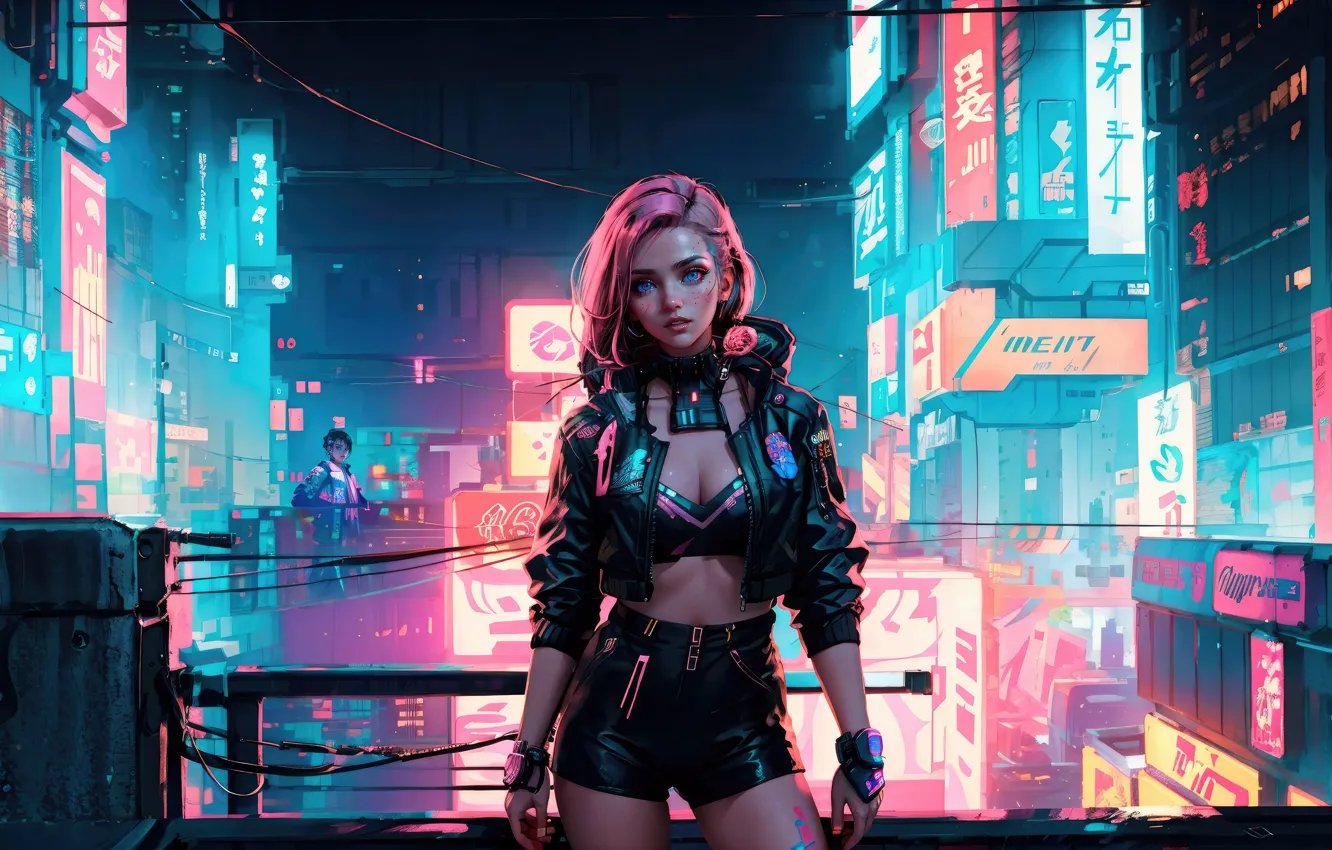 Photo wallpaper girl, pink hair, Edge, runner