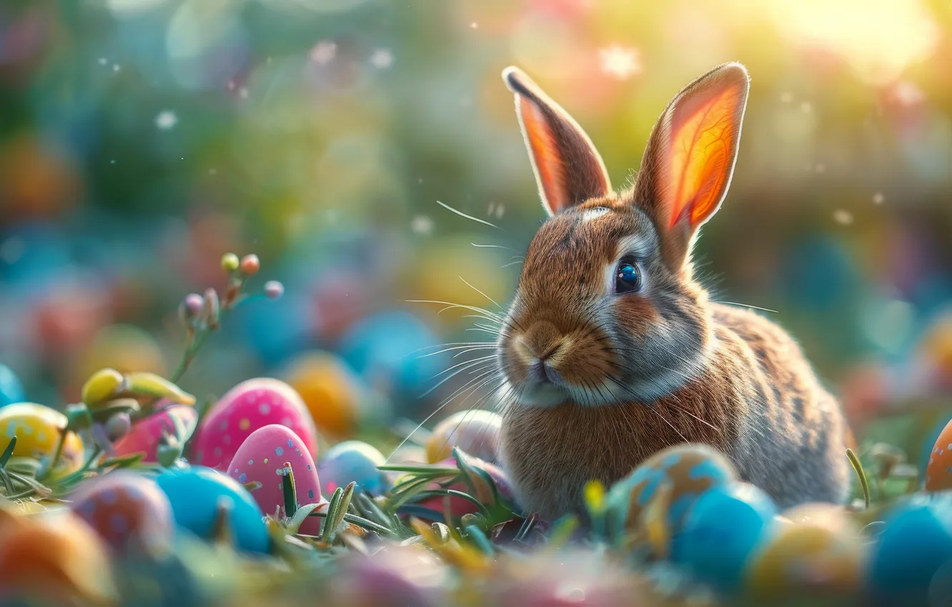 Wallpaper holiday, eggs, spring, rabbit, Easter, painted, eggs, AI art ...