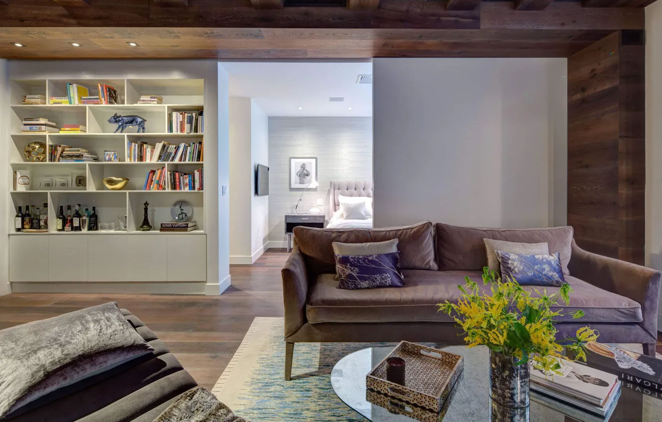 Photo wallpaper interior, bedroom, living room, by David Howell Design, Union Square Loft