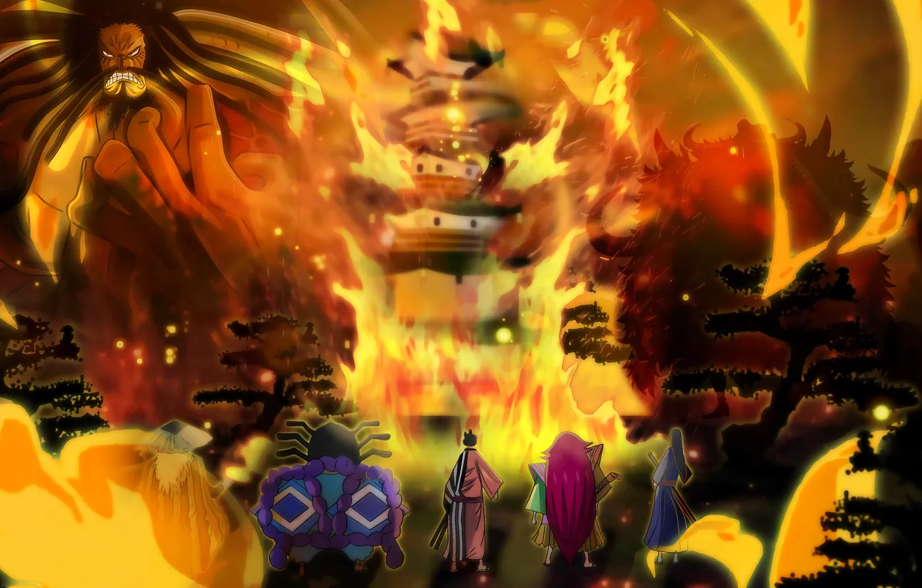 Photo wallpaper fire, flame, One Piece, pirate, big, war, anime, ken