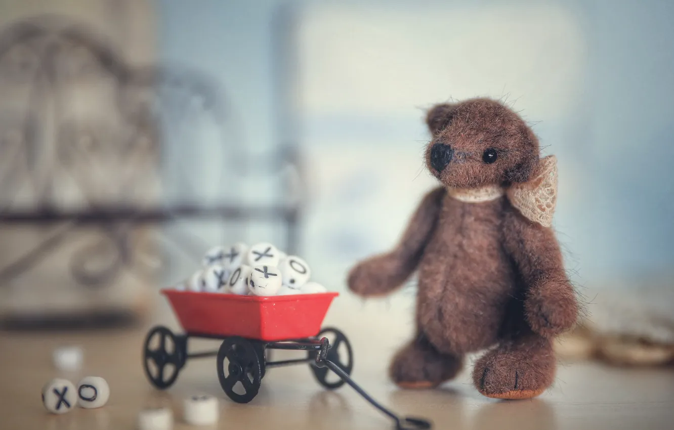 Photo wallpaper childhood, background, cubes, toy, bear, chips, bear, bear